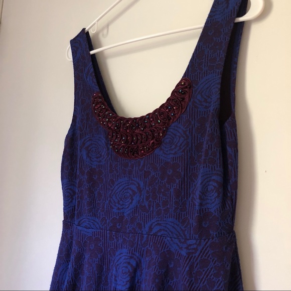 Free People Dresses & Skirts - Free People Blue Burgundy Mesh Rose Dress Size M